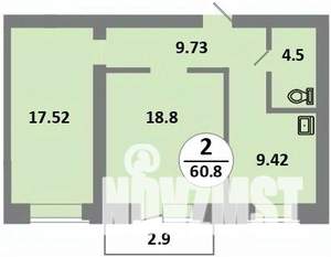 2-к квартира, строящийся дом, 61м2, 8/14 этаж