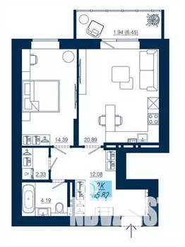 2-к квартира, строящийся дом, 56м2, 19/19 этаж