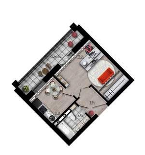 1-к квартира, вторичка, 34м2, 4/9 этаж