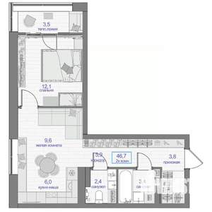 2-к квартира, вторичка, 47м2, 20/24 этаж