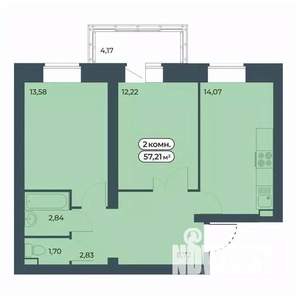 2-к квартира, строящийся дом, 57м2, 9/9 этаж