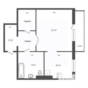 1-к квартира, вторичка, 44м2, 14/16 этаж