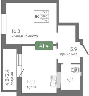 1-к квартира, вторичка, 41м2, 15/16 этаж