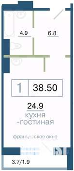 1-к квартира, строящийся дом, 39м2, 6/17 этаж