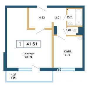 1-к квартира, вторичка, 42м2, 10/17 этаж