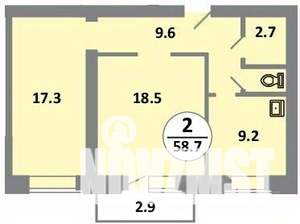 2-к квартира, вторичка, 59м2, 10/14 этаж