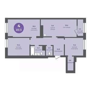 4-к квартира, вторичка, 90м2, 3/24 этаж