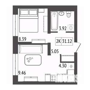 2-к квартира, строящийся дом, 31м2, 7/17 этаж