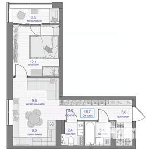 2-к квартира, вторичка, 47м2, 18/24 этаж
