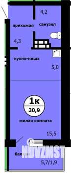 Студия квартира, сданный дом, 30м2, 3/9 этаж