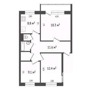 3-к квартира, вторичка, 67м2, 3/10 этаж
