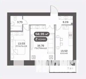 2-к квартира, вторичка, 58м2, 3/15 этаж