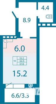 1-к квартира, вторичка, 34м2, 9/25 этаж
