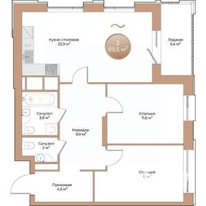 2-к квартира, строящийся дом, 70м2, 10/24 этаж