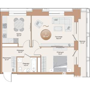 2-к квартира, вторичка, 58м2, 3/24 этаж