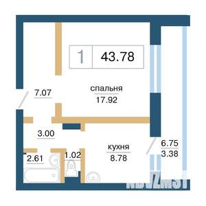 1-к квартира, строящийся дом, 44м2, 2/17 этаж