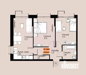 3-к квартира, вторичка, 53м2, 11/17 этаж