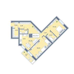3-к квартира, вторичка, 82м2, 7/8 этаж