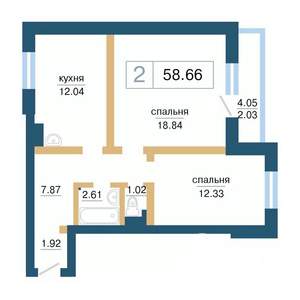 2-к квартира, строящийся дом, 59м2, 8/17 этаж