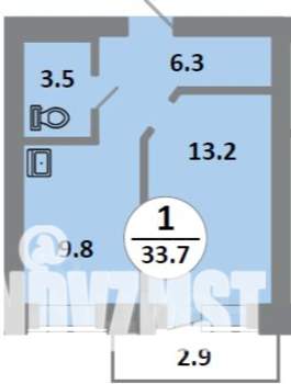 1-к квартира, строящийся дом, 33м2, 5/14 этаж