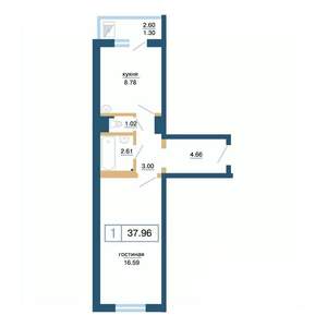 1-к квартира, вторичка, 38м2, 9/17 этаж