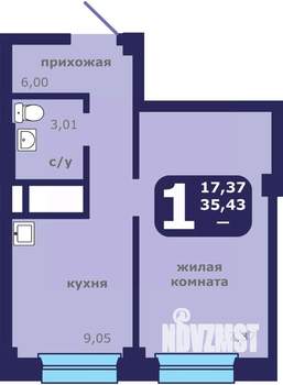 1-к квартира, строящийся дом, 35м2, 1/25 этаж