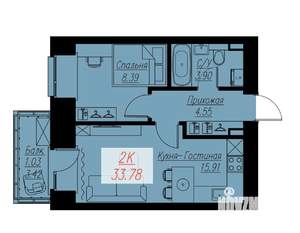 1-к квартира, строящийся дом, 34м2, 10/17 этаж