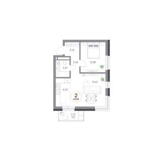 2-к квартира, вторичка, 50м2, 8/9 этаж