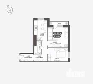 2-к квартира, вторичка, 59м2, 17/17 этаж