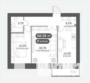 2-к квартира, вторичка, 58м2, 5/15 этаж