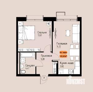 2-к квартира, вторичка, 41м2, 14/17 этаж