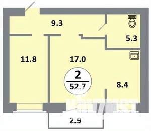 2-к квартира, вторичка, 51м2, 1/14 этаж