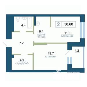 2-к квартира, строящийся дом, 51м2, 10/24 этаж