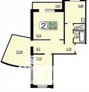 2-к квартира, вторичка, 55м2, 7/10 этаж