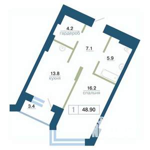 1-к квартира, вторичка, 49м2, 6/24 этаж