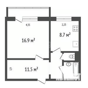 1-к квартира, вторичка, 41м2, 2/10 этаж