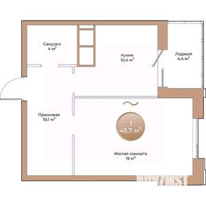 1-к квартира, вторичка, 46м2, 14/24 этаж