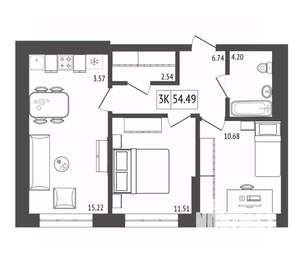 3-к квартира, вторичка, 54м2, 5/17 этаж