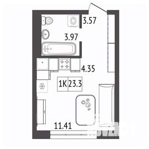 1-к квартира, строящийся дом, 23м2, 17/17 этаж