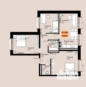 4-к квартира, вторичка, 73м2, 4/17 этаж