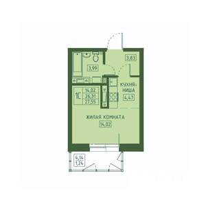 Студия квартира, вторичка, 28м2, 13/23 этаж