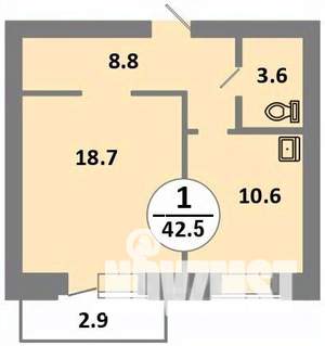 1-к квартира, строящийся дом, 43м2, 2/14 этаж