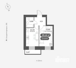 1-к квартира, вторичка, 35м2, 9/15 этаж