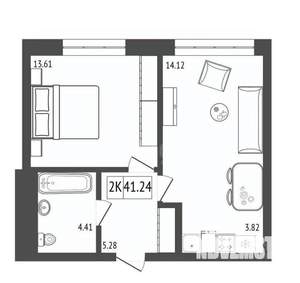 2-к квартира, вторичка, 41м2, 4/17 этаж