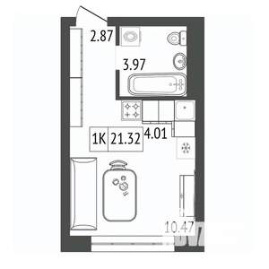 1-к квартира, строящийся дом, 21м2, 7/17 этаж