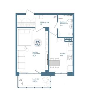 1-к квартира, строящийся дом, 48м2, 12/19 этаж