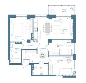 4-к квартира, строящийся дом, 79м2, 2/19 этаж