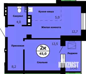 2-к квартира, строящийся дом, 46м2, 20/26 этаж