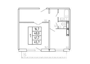 1-к квартира, вторичка, 42м2, 8/17 этаж