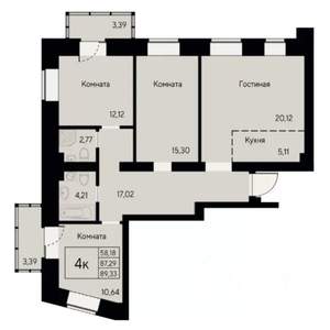 4-к квартира, строящийся дом, 89м2, 2/8 этаж